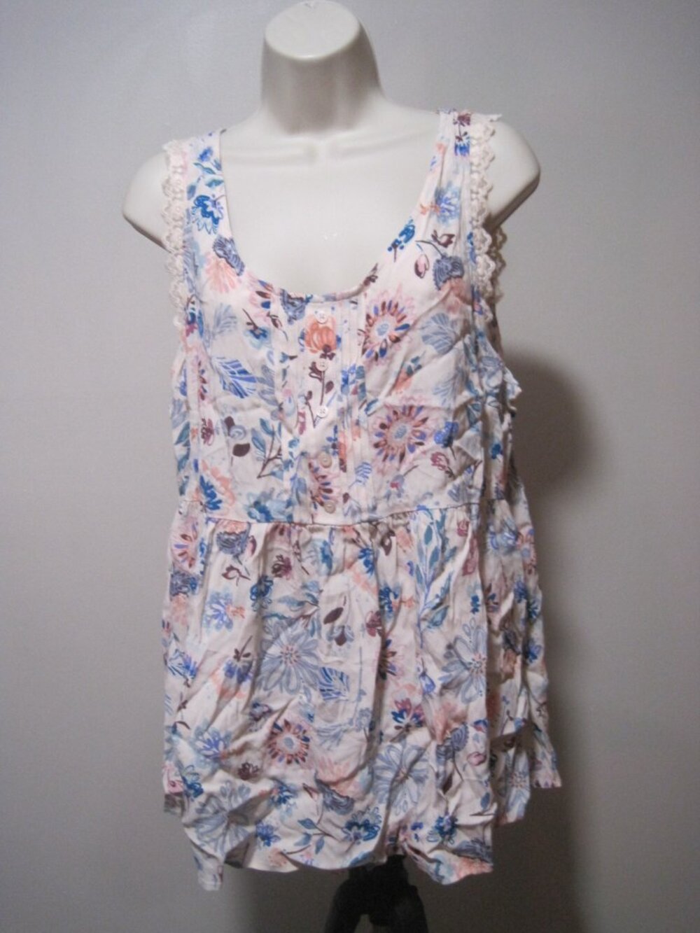 Lauren Conrad Women's XL Sleeveless Floral Colorful Peplum Scoop Neck Blouse Top